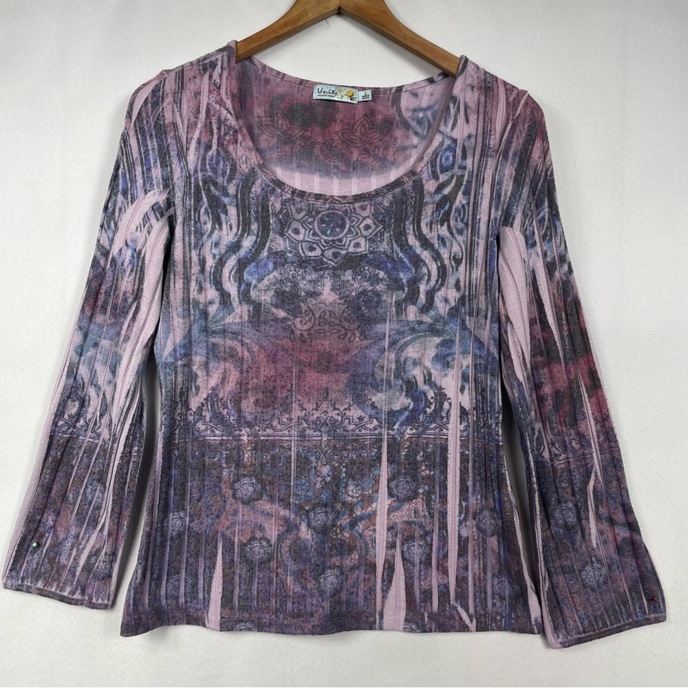 Y2K Unity Shirt LG Boho Fairycore Pink Grunge Granny Vintage Biker Artsy Create